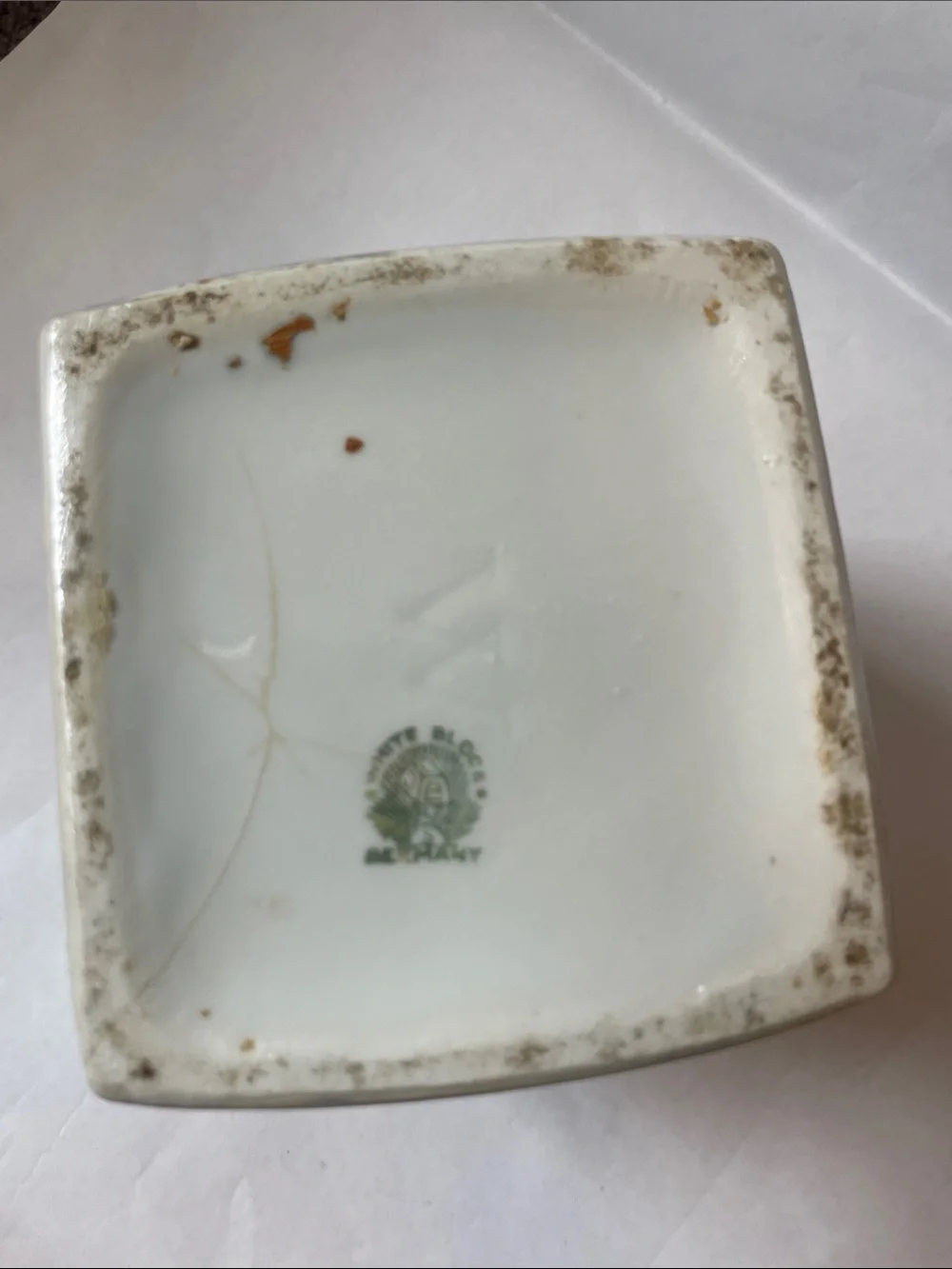 Antique White Block Germany Tea Canister Lid Gold Trim Iridescent Lusterware